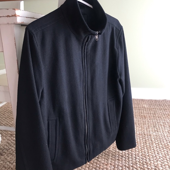 Express Full Zip Lined Wool Blend Moto or Collarless Bomber Jacket Coat - Picture 3 of 16